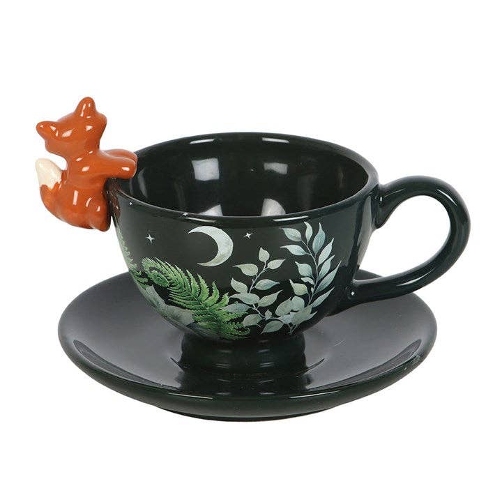 Green Forest with Fox Print Teacup Coffee Mug Kitchenware - Gothic & Alternative Gift - Haunted
