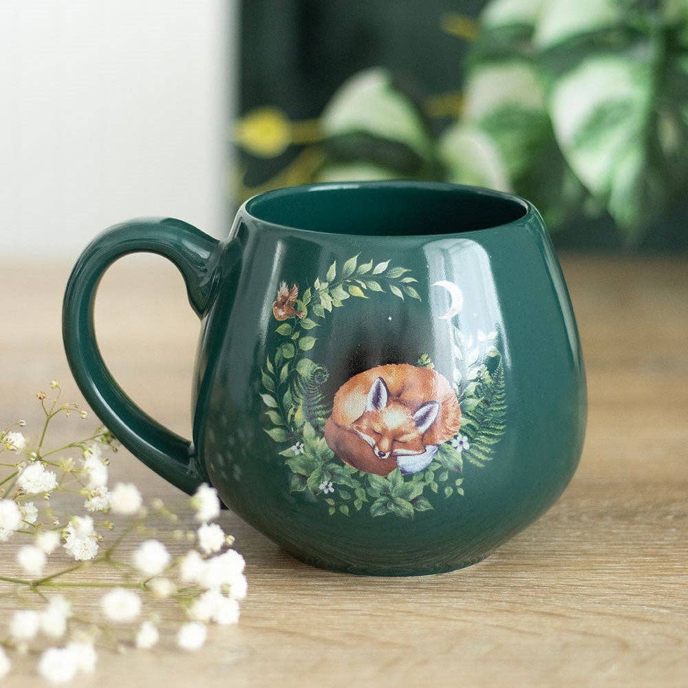Green Sleeping Fox Rounded Mug Drinkware - Gothic & Alternative Gift - Haunted