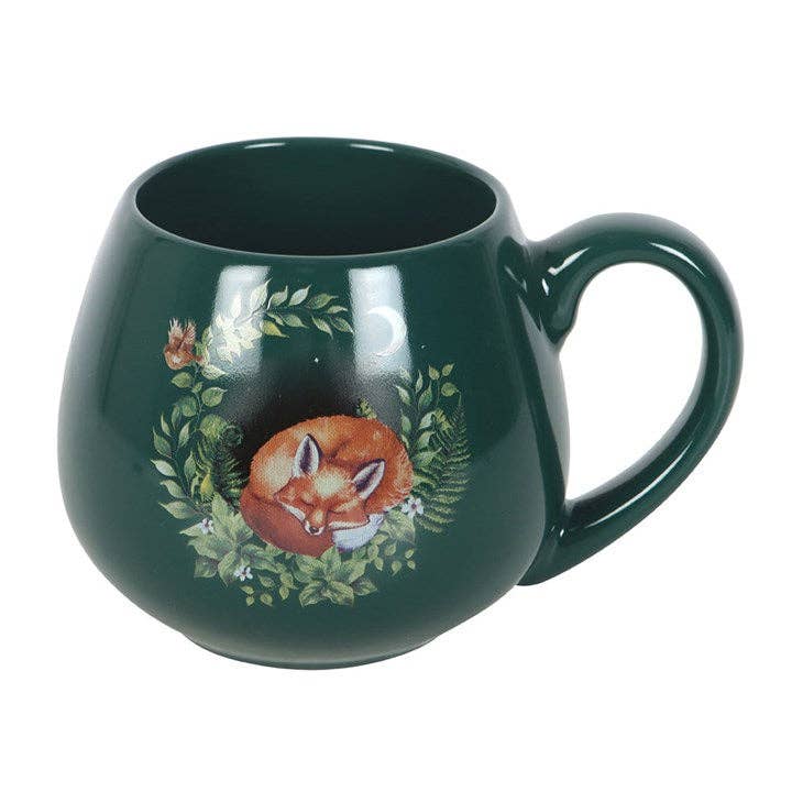 Green Sleeping Fox Rounded Mug Drinkware - Gothic & Alternative Gift - Haunted