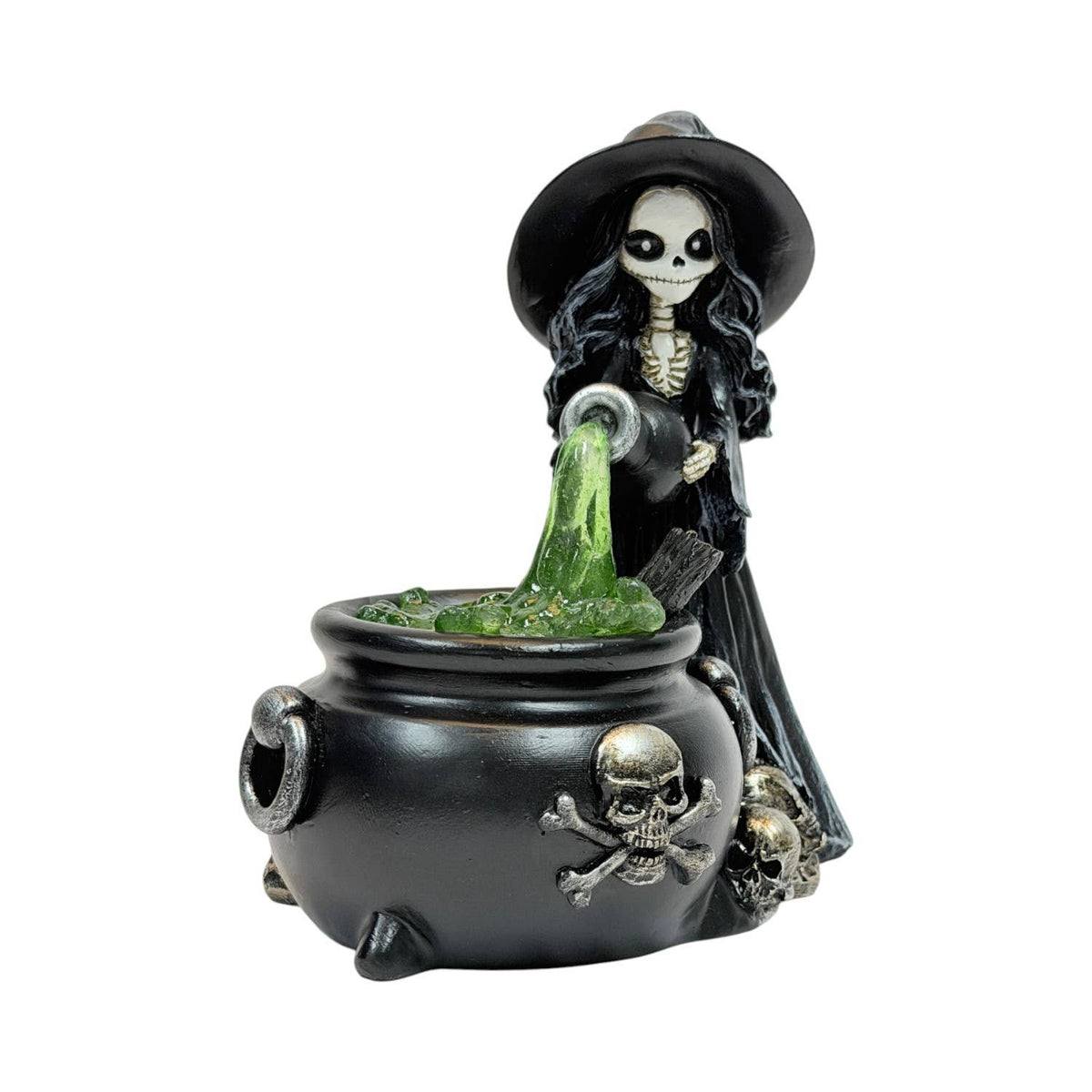 Greenfire Skeleton Witch Figurine with Cauldron – Gothic Resin Decor Home Decor - Gothic & Alternative Gift - Haunted