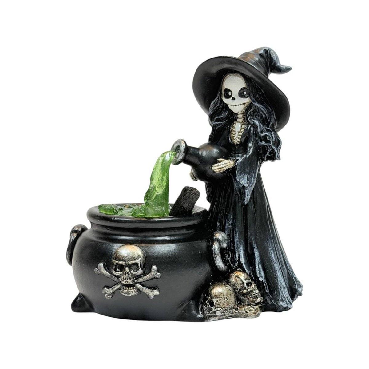 Greenfire Skeleton Witch Figurine with Cauldron – Gothic Resin Decor Home Decor - Gothic & Alternative Gift - Haunted