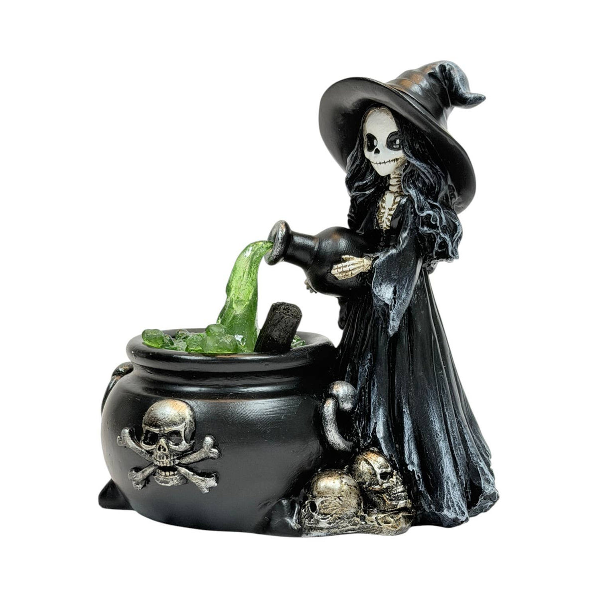 Greenfire Skeleton Witch Figurine with Cauldron – Gothic Resin Decor Home Decor - Gothic & Alternative Gift - Haunted
