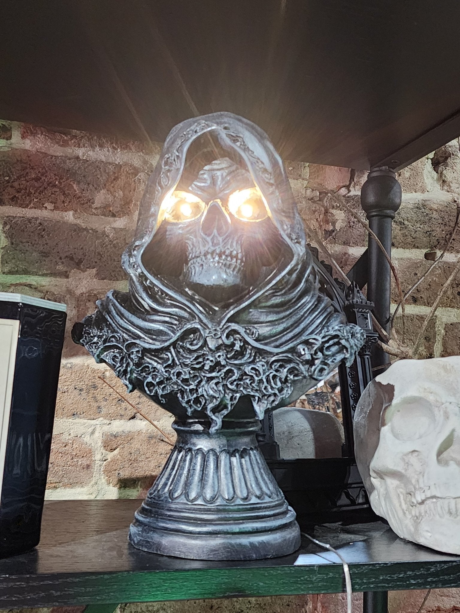 Grim Reaper Skull LED Lit Halloween Bust Home Decor - Gothic & Alternative Gift - Haunted