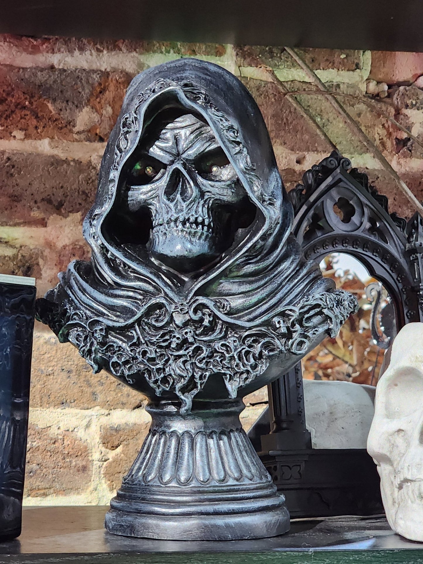 Grim Reaper Skull LED Lit Halloween Bust Home Decor - Gothic & Alternative Gift - Haunted