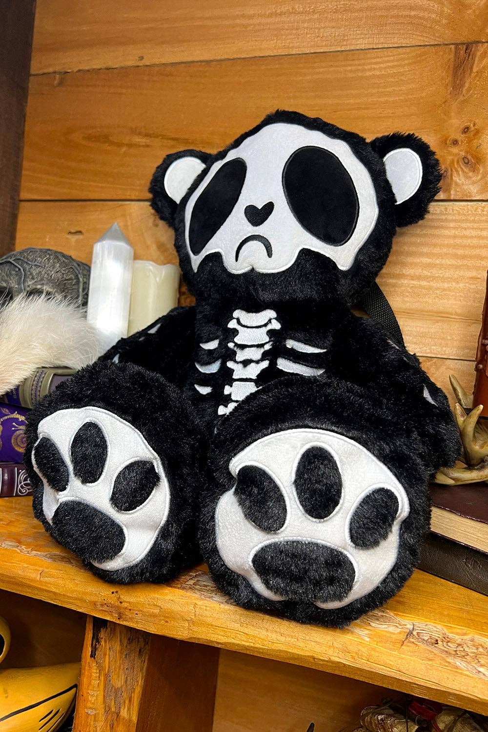 Grumpy Bones Bear Plush Backpack Stuffed Animals - Gothic & Alternative Gift - Haunted