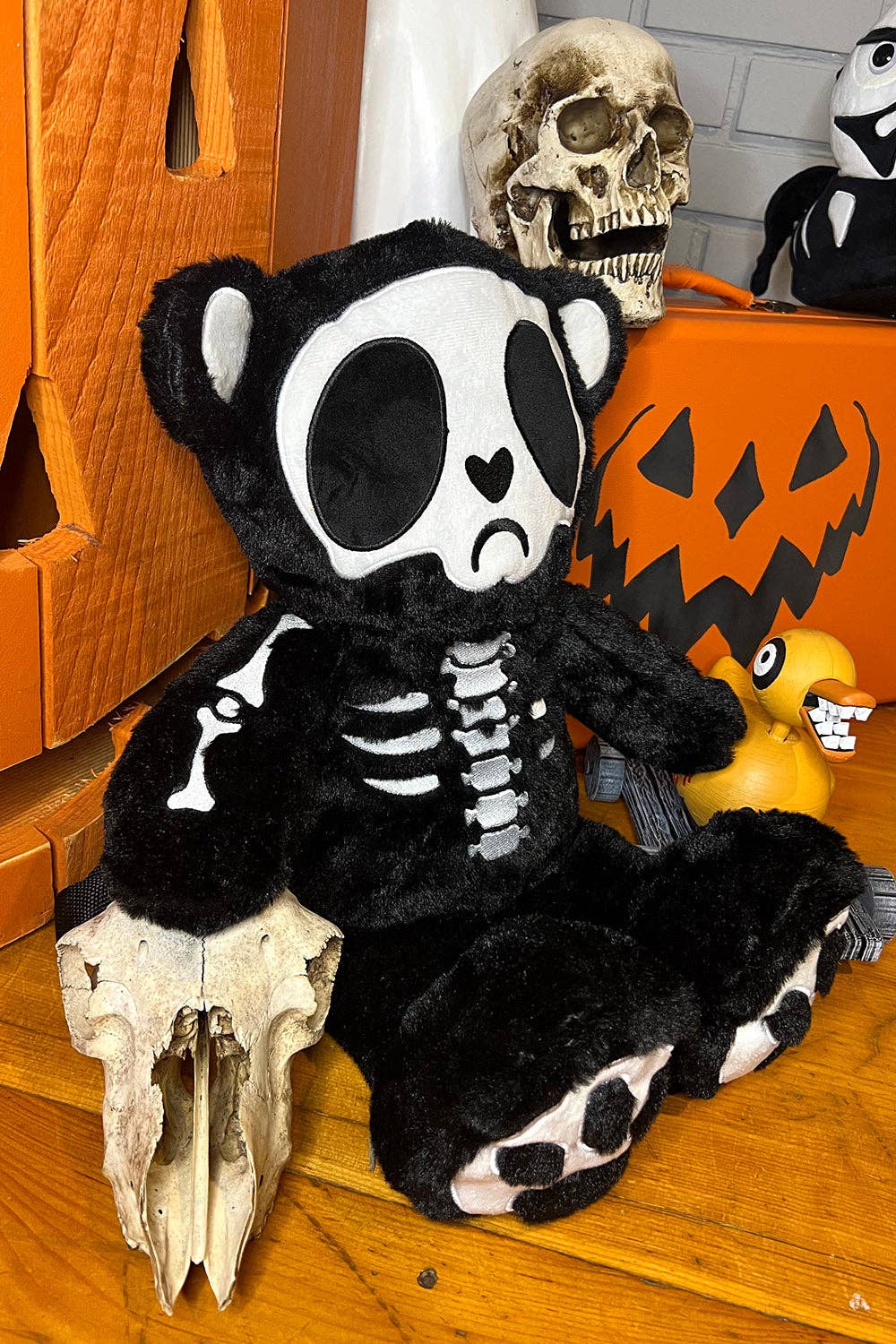 Grumpy Bones Bear Plush Backpack Stuffed Animals - Gothic & Alternative Gift - Haunted