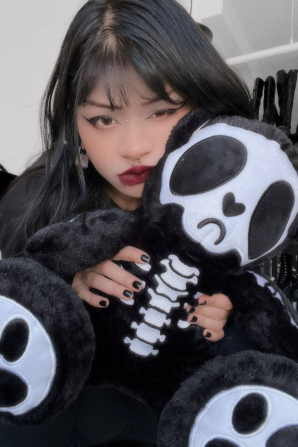 Grumpy Bones Bear Plush Toy Holiday Creepmas Gothmas Christmas Spooky Gift Stuffed Animals - Gothic & Alternative Gift - Haunted