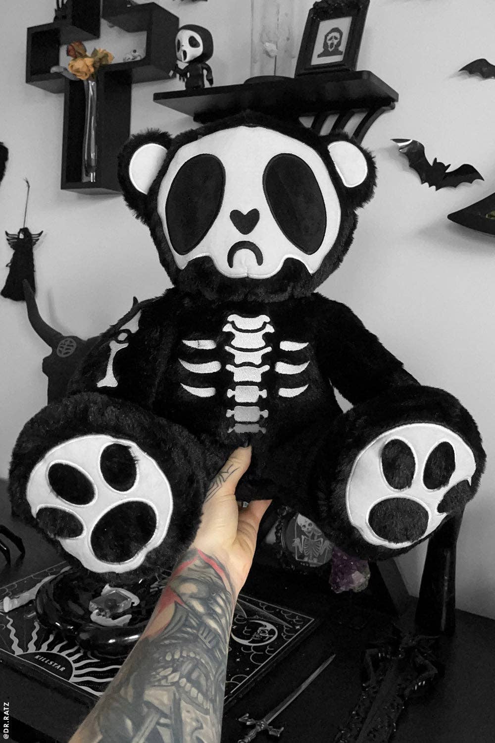 Grumpy Bones Bear Plush Toy Holiday Creepmas Gothmas Christmas Spooky Gift Stuffed Animals - Gothic & Alternative Gift - Haunted