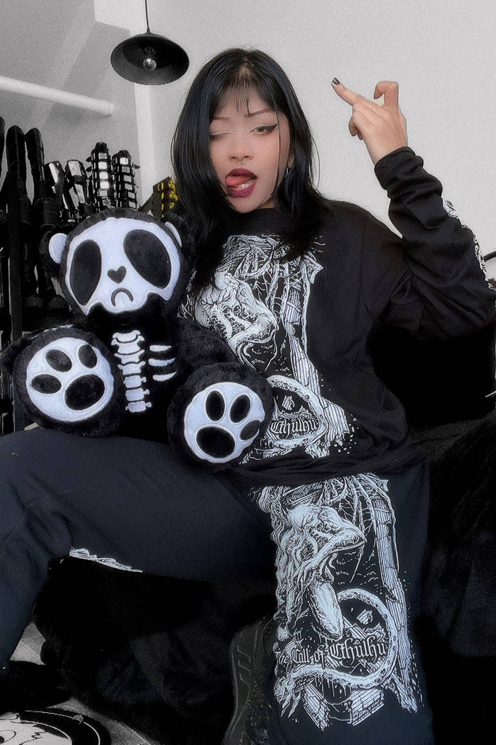 Grumpy Bones Bear Plush Toy Holiday Creepmas Gothmas Christmas Spooky Gift Stuffed Animals - Gothic & Alternative Gift - Haunted