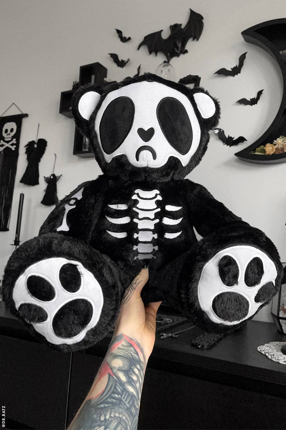Grumpy Bones Bear Plush Toy Holiday Creepmas Gothmas Christmas Spooky Gift Stuffed Animals - Gothic & Alternative Gift - Haunted