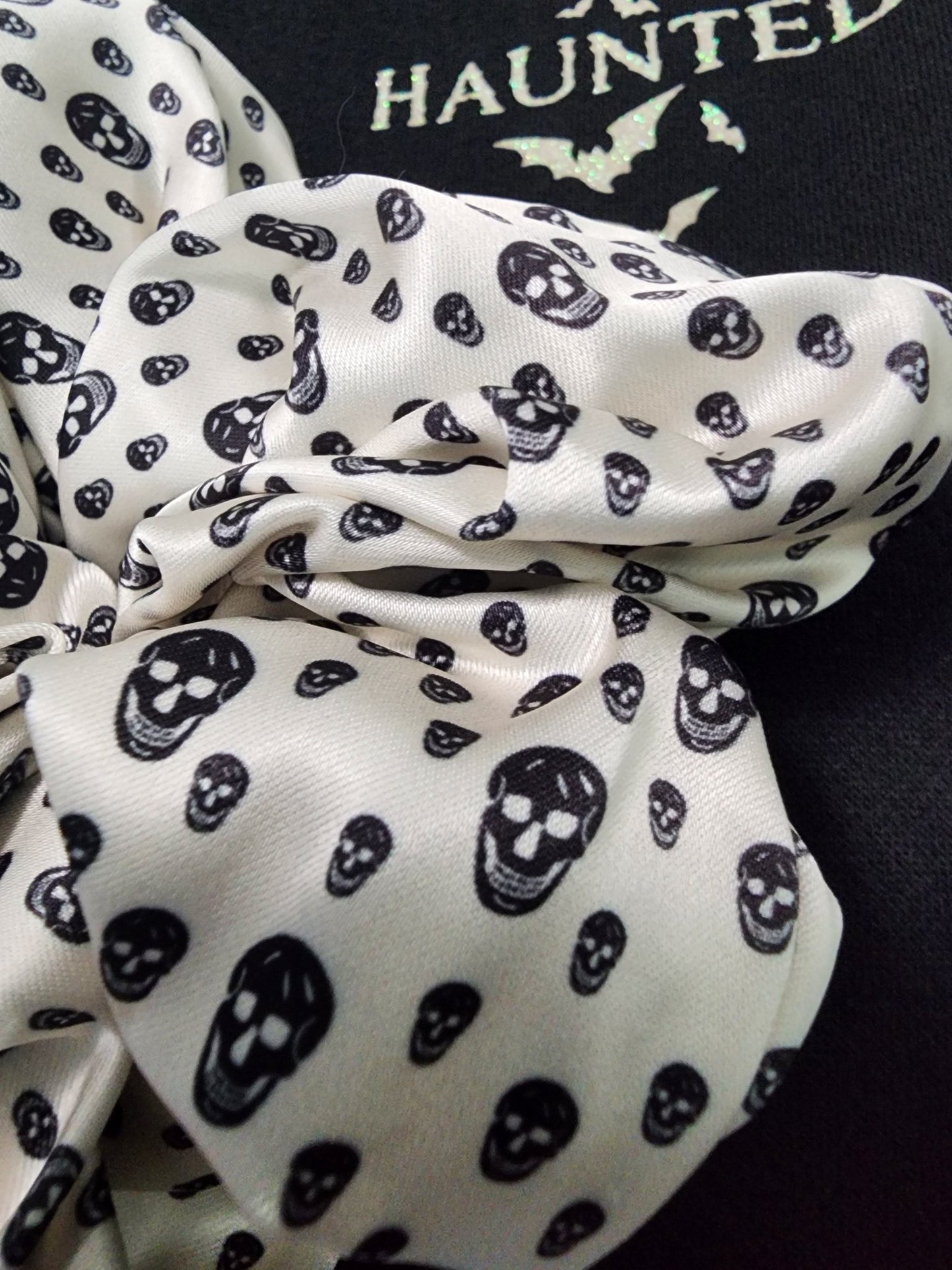 Halloween Hair Scrunchie Skull Black and White Accessories - Gothic & Alternative Gift - Haunted