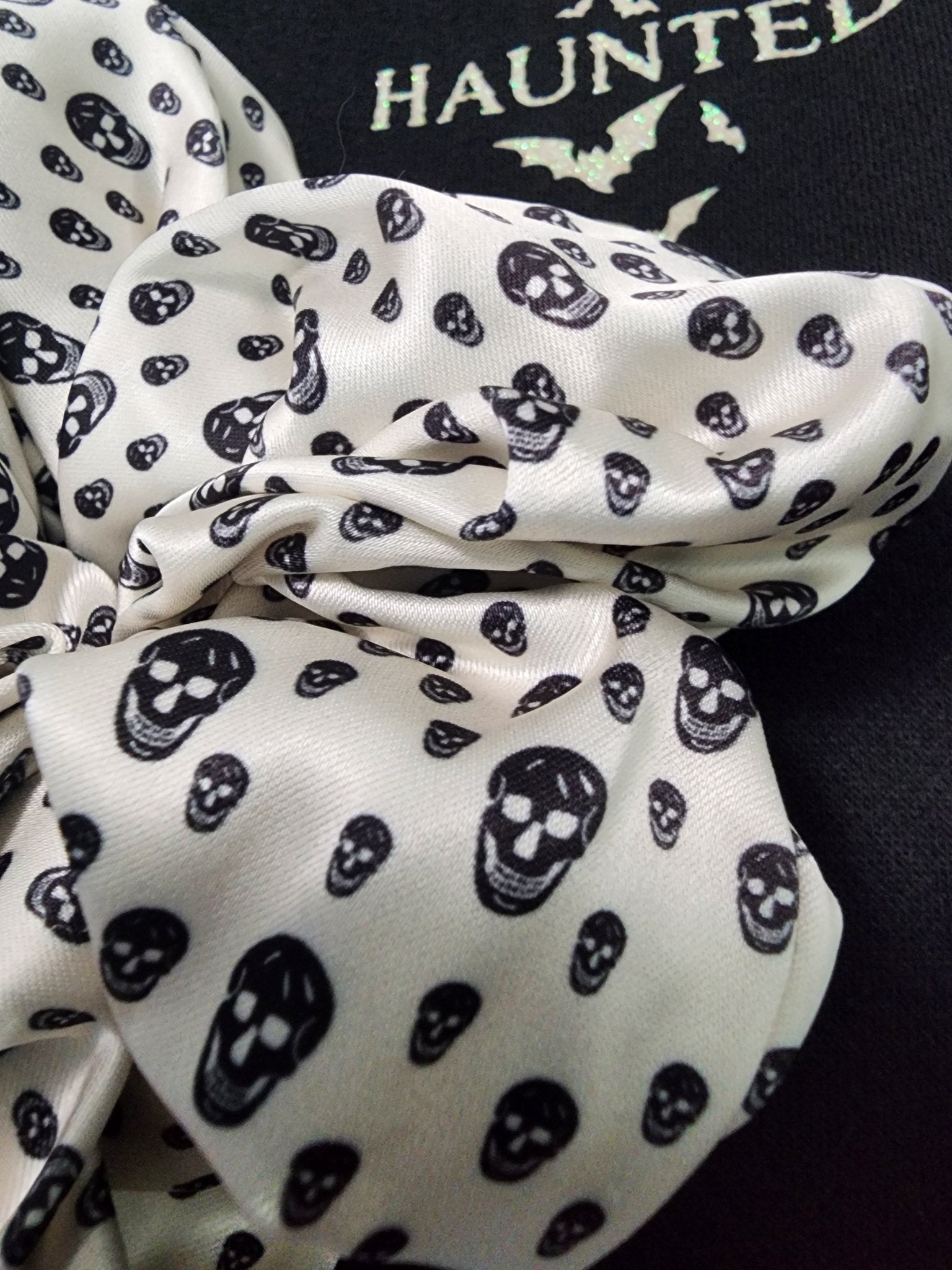 Halloween Hair Scrunchie Skull Black and White Accessories - Gothic & Alternative Gift - Haunted