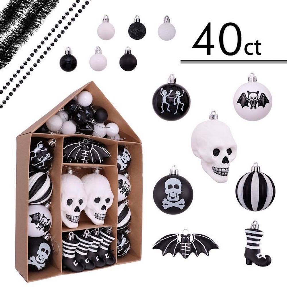 Halloween Skeleton Black and White Ornament Set Gothmas, Christmas, Creepmas, Holiday Ornaments - Gothic & Alternative Gift - Haunted
