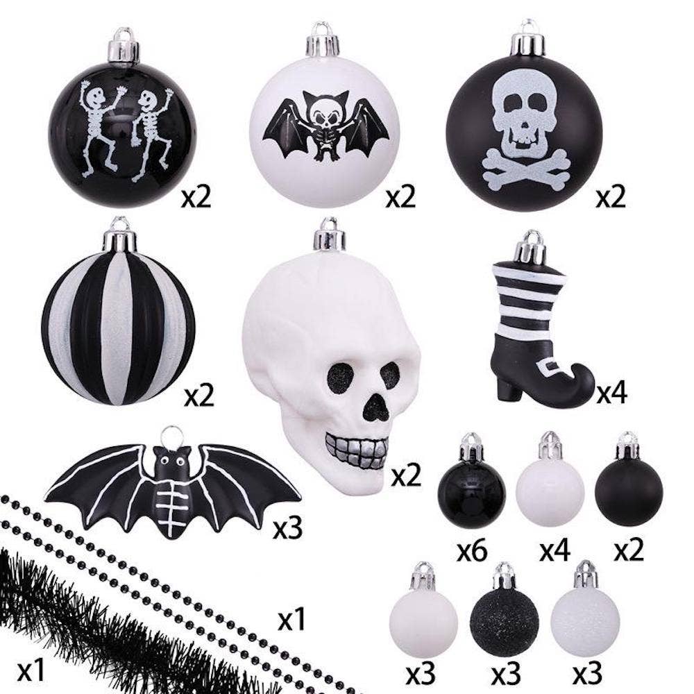 Halloween Skeleton Black and White Ornament Set Gothmas, Christmas, Creepmas, Holiday Ornaments - Gothic & Alternative Gift - Haunted