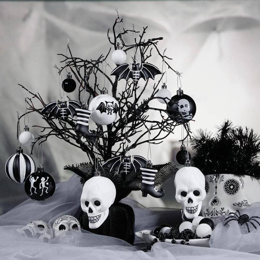 Halloween Skeleton Black and White Ornament Set Gothmas, Christmas, Creepmas, Holiday Ornaments - Gothic & Alternative Gift - Haunted