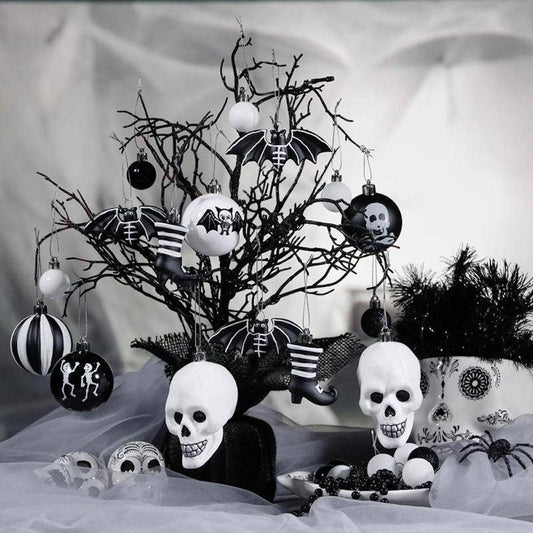 Halloween Skeleton Black and White Ornament Set Gothmas, Christmas, Creepmas, Holiday Ornaments - Gothic & Alternative Gift - Haunted