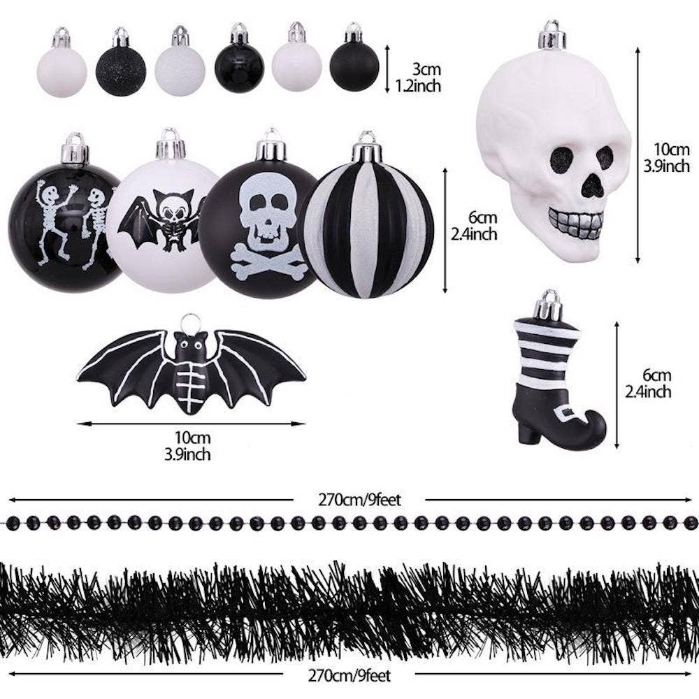 Halloween Skeleton Black and White Ornament Set Gothmas, Christmas, Creepmas, Holiday Ornaments - Gothic & Alternative Gift - Haunted