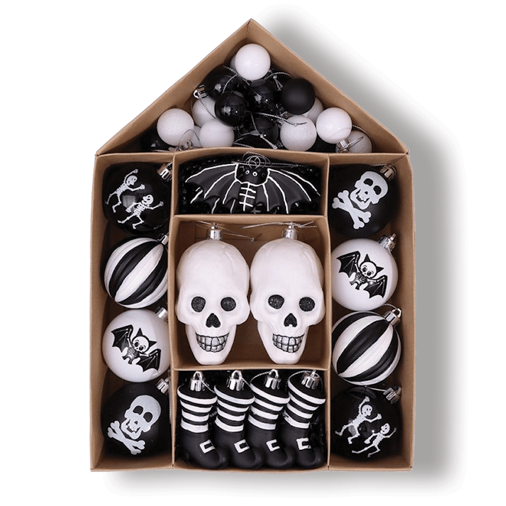 Halloween Skeleton Black and White Ornament Set Gothmas, Christmas, Creepmas, Holiday Ornaments - Gothic & Alternative Gift - Haunted
