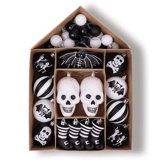 Halloween Skeleton Black and White Ornament Set Gothmas, Christmas, Creepmas, Holiday Ornaments - Gothic & Alternative Gift - Haunted