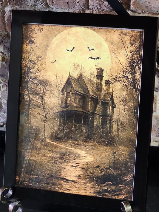 Haunted House Framed Print Halloween Gothic Victorian Wall Hanging - Gothic & Alternative Gift - Haunted