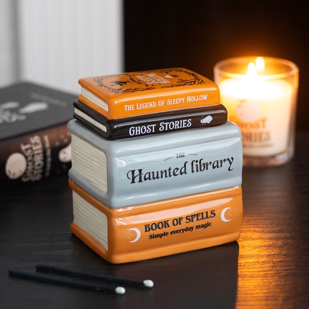 Haunted Library Book Stack Oil Burner & Wax Warmer Candle holders - Gothic & Alternative Gift - Haunted