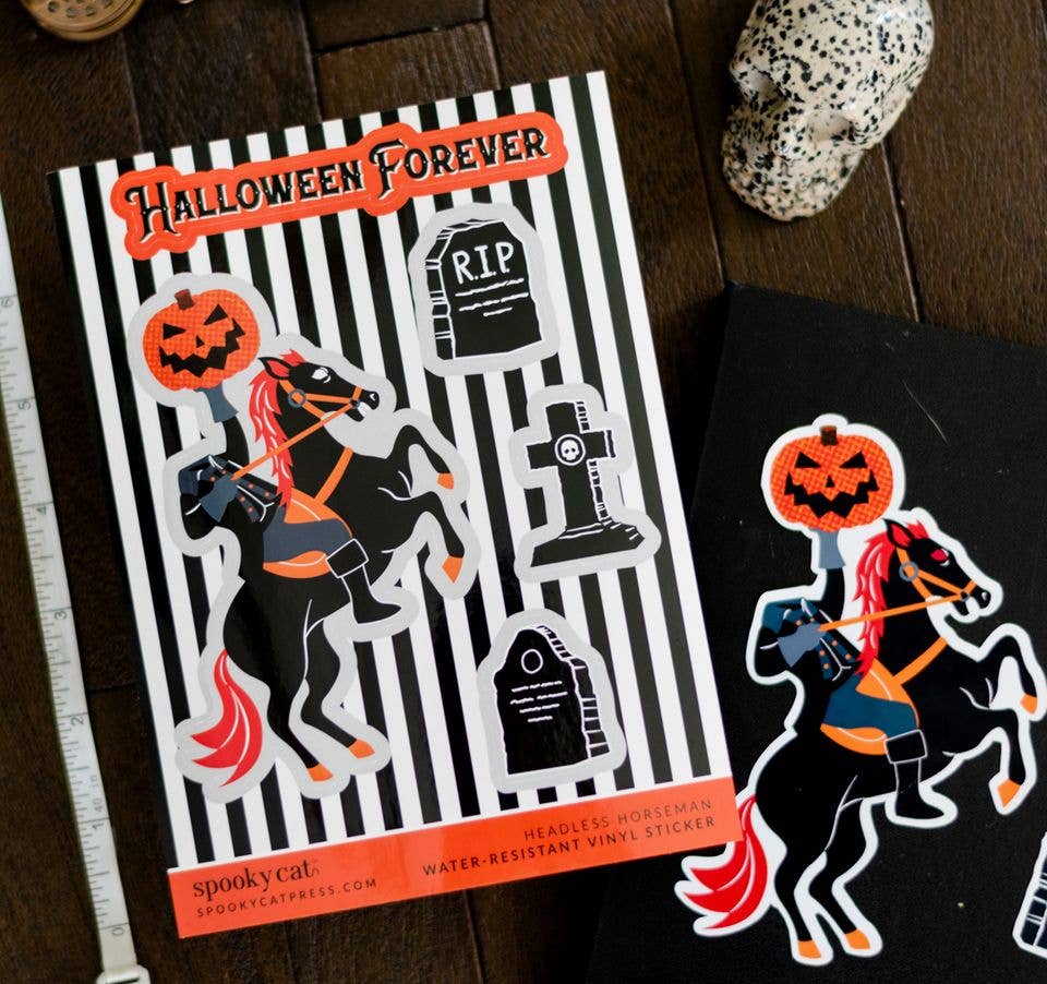 Headless Horseman Sticker Sheet Holiday Craft and Decor - Gothic & Alternative Gift - Haunted