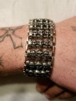Heavy Wide Gothic Skull Stainless Steel Bracelet Jewelry - Gothic & Alternative Gift - Haunted