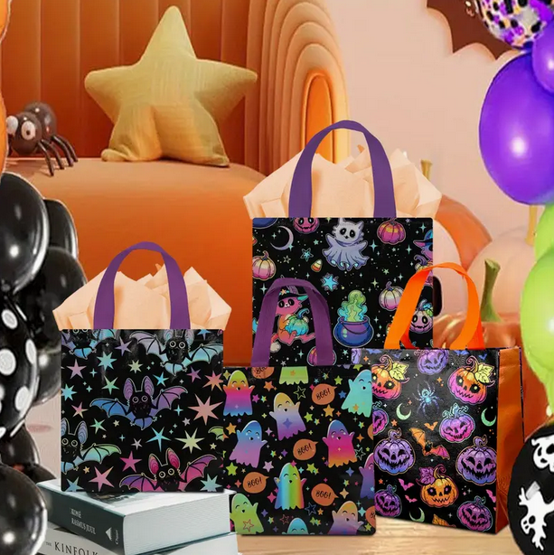 Holographic Halloween Shopping Bag Bats, Ghosts, Cats, Pumpkins Jack-O-Lantern Purses and Bags - Gothic & Alternative Gift - Haunted