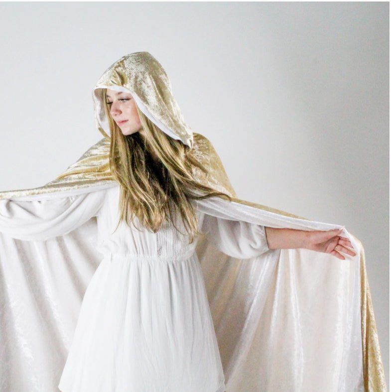Hooded Cloak Reversable: White/Gold Clothing - Gothic & Alternative Gift - Haunted