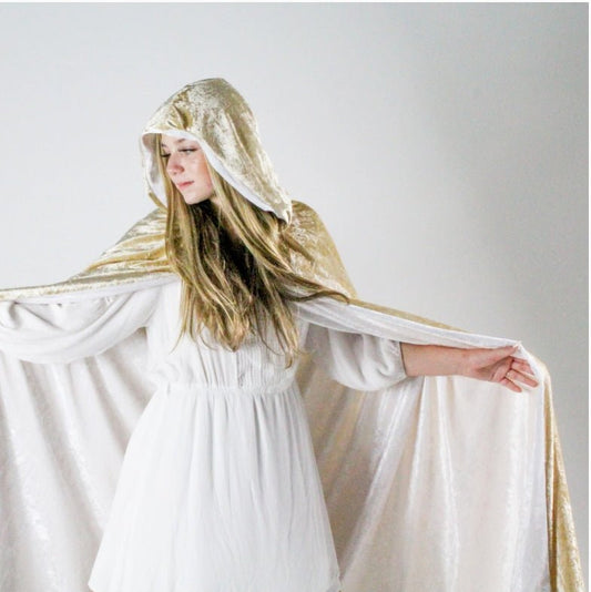 Hooded Cloak Reversable: White/Gold Clothing - Gothic & Alternative Gift - Haunted