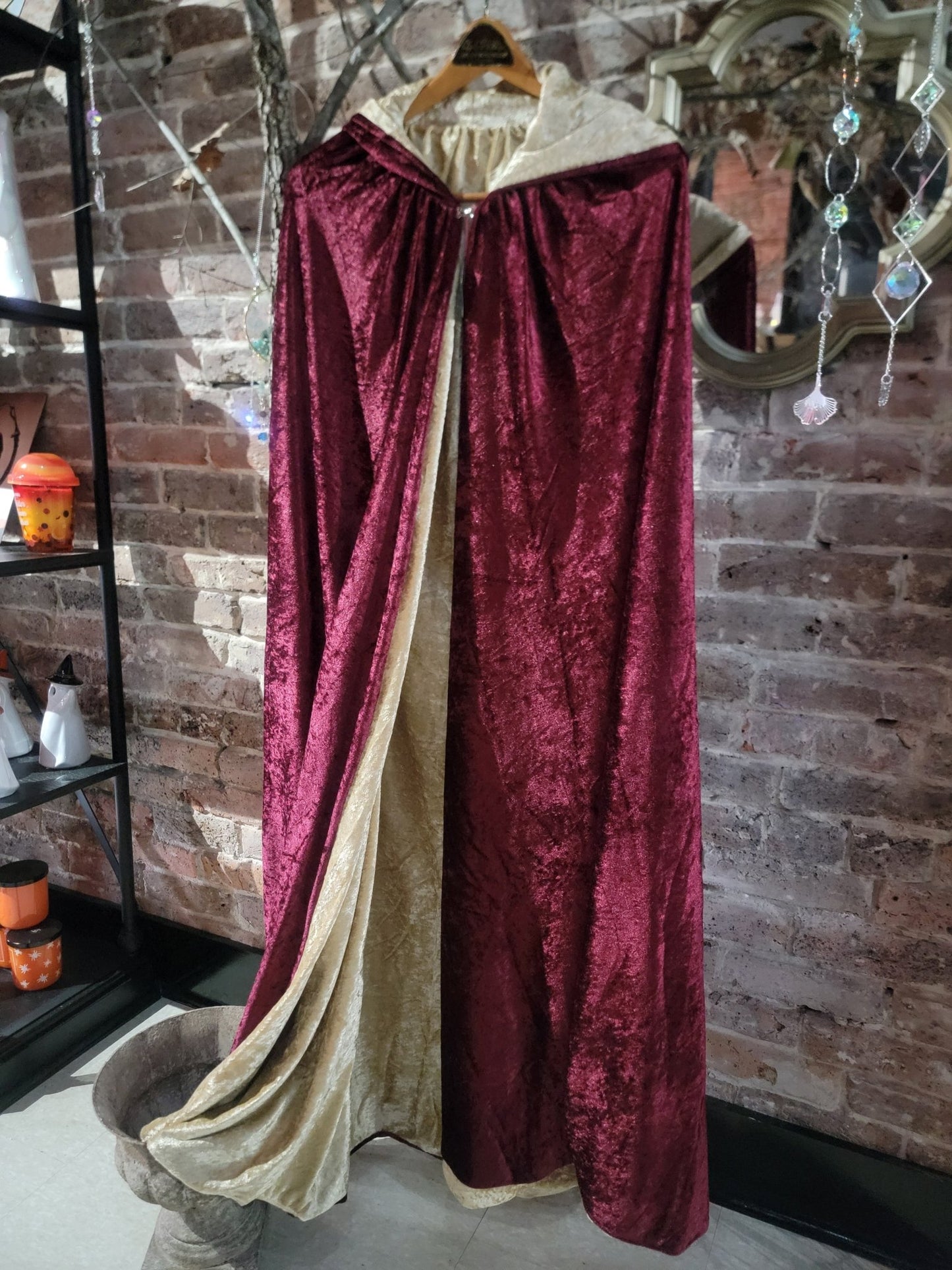 Hooded Cloak Reversible : Gold / Burgundy Clothing - Gothic & Alternative Gift - Haunted