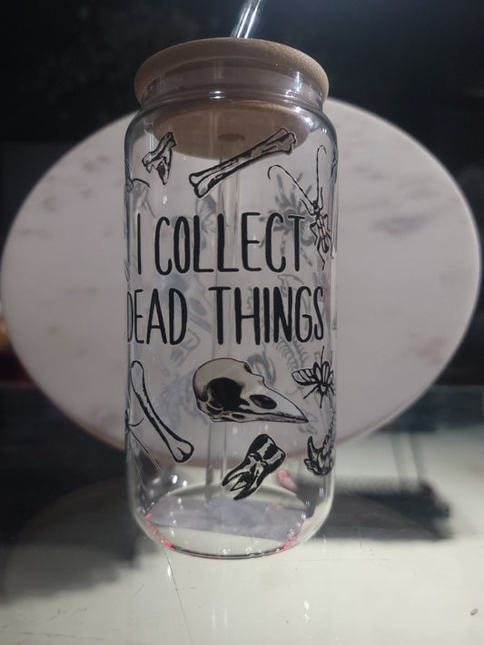 I collect DEAD things Bug and Bones Glass Tumbler Drinkware - Gothic & Alternative Gift - Haunted