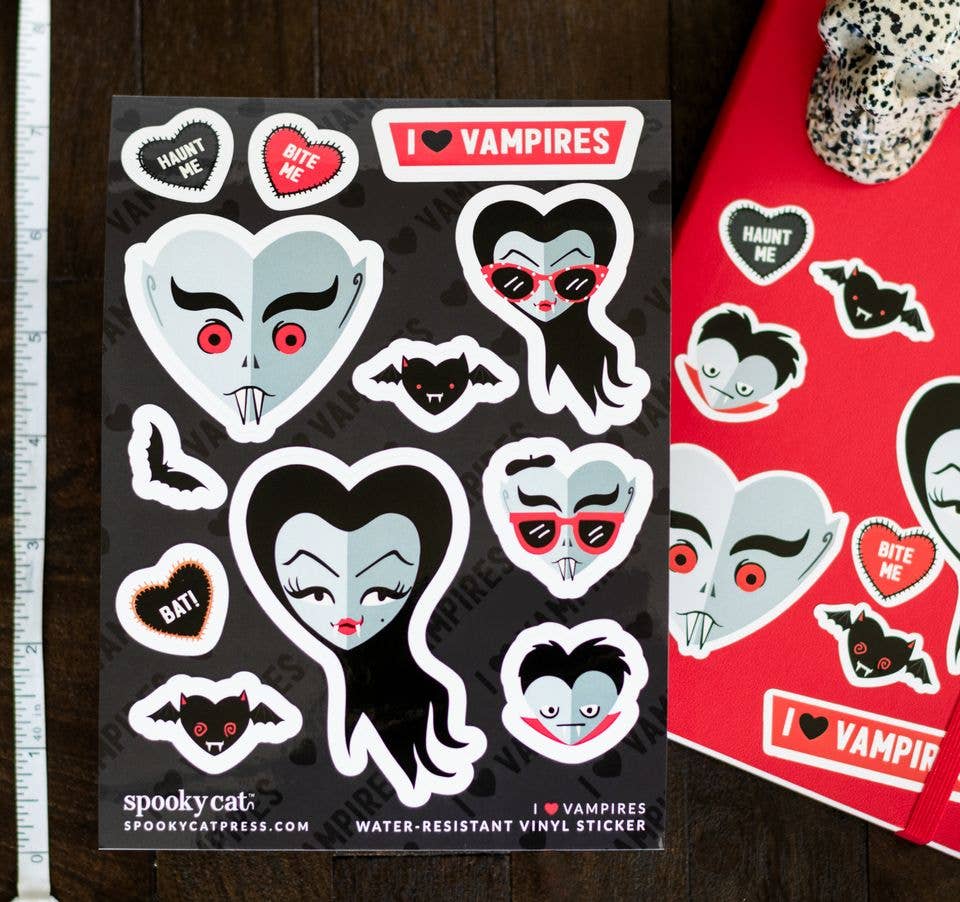 I ❤️ Vampires Vinyl Sticker Sheet Goth Victorian Nosferatu Stickers - Gothic & Alternative Gift - Haunted