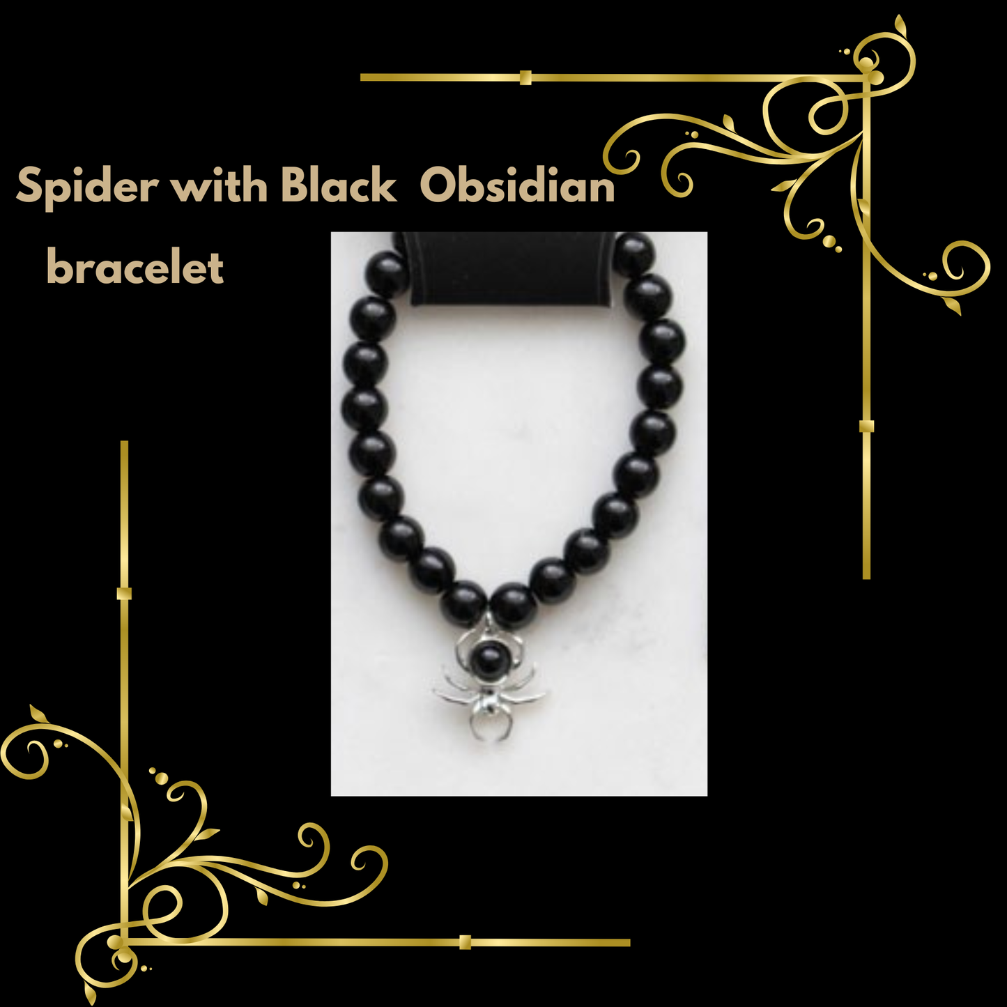 Black Obsidian Spider Jewelry Bracelet, Earrings, Necklace