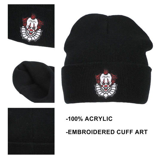 IT (2017) Pennywise Embroidered Acrylic Knit Cuffed Beanie Accessories - Gothic & Alternative Gift - Haunted