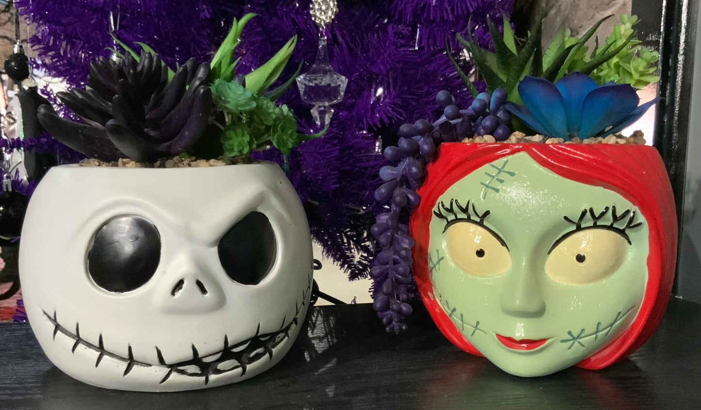 Jack or Sally Imitation succulent pot Garden Decor - Gothic & Alternative Gift - Haunted