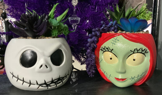 Jack or Sally Imitation succulent pot Garden Decor - Gothic & Alternative Gift - Haunted