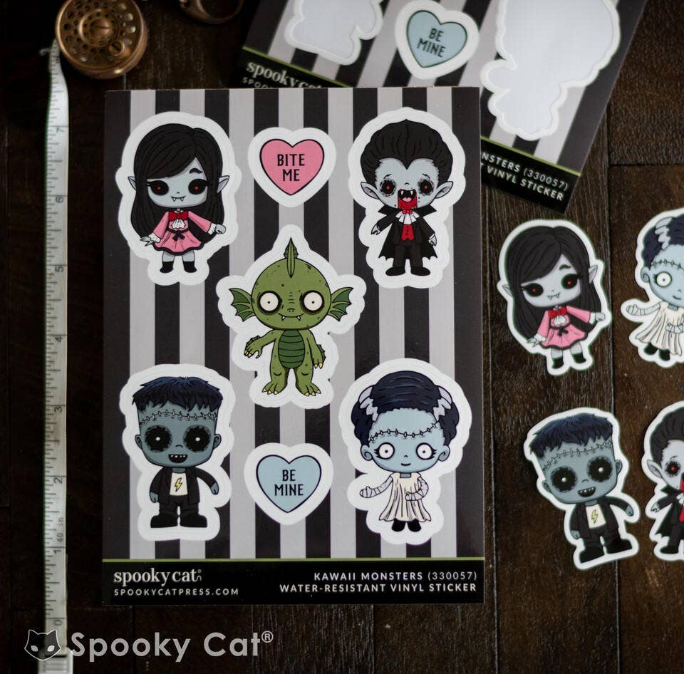 Kawaii Monsters Vinyl Sticker Sheet – Cute Gothic Horror Accessories - Gothic & Alternative Gift - Haunted
