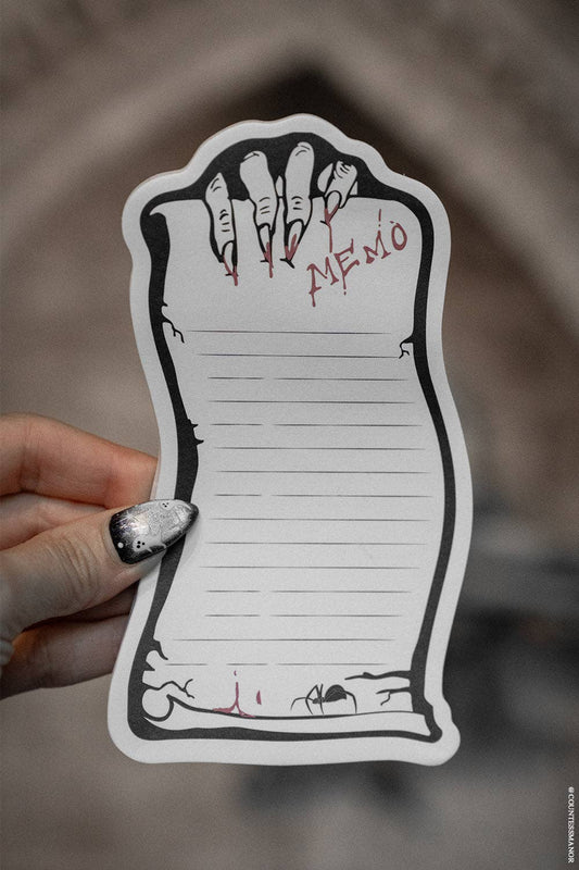 Kill List Horror Sticky Notes | Black Widow & Vampire Scroll Shape Stationery - Gothic & Alternative Gift - Haunted