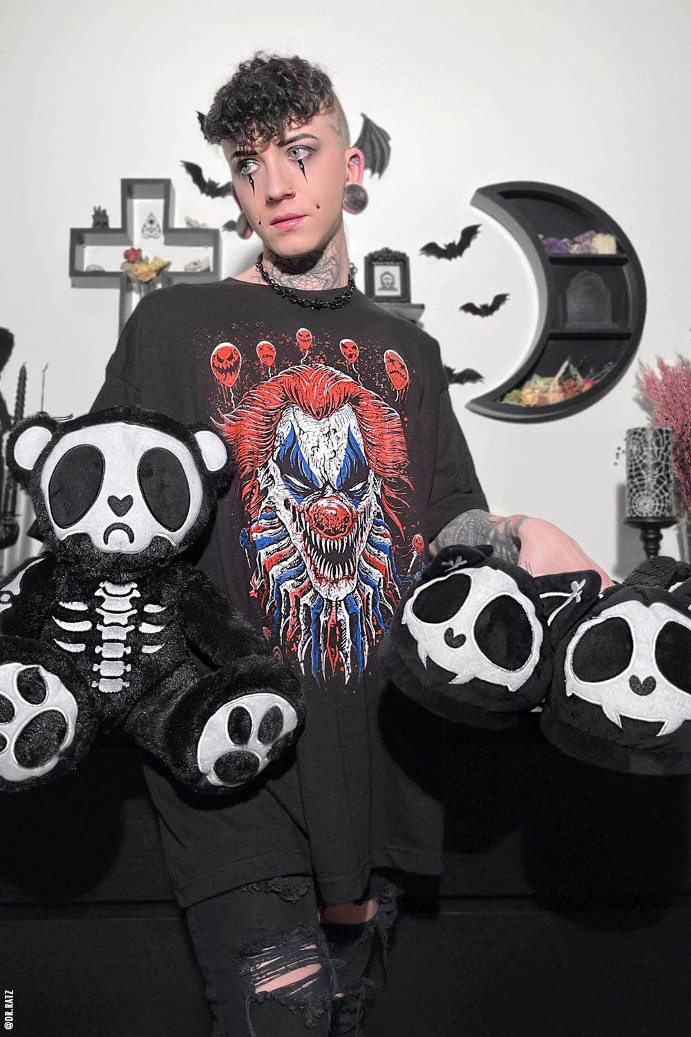 Kitten Cat Skeleton Goth Slippers Skelekitty Slippers Size Med/Large Clothing - Gothic & Alternative Gift - Haunted