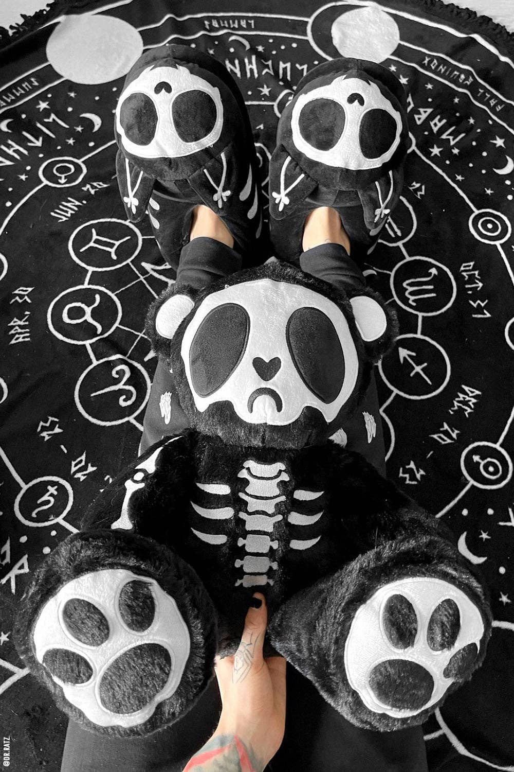 Kitten Cat Skeleton Goth Slippers Skelekitty Slippers Size Med/Large Clothing - Gothic & Alternative Gift - Haunted