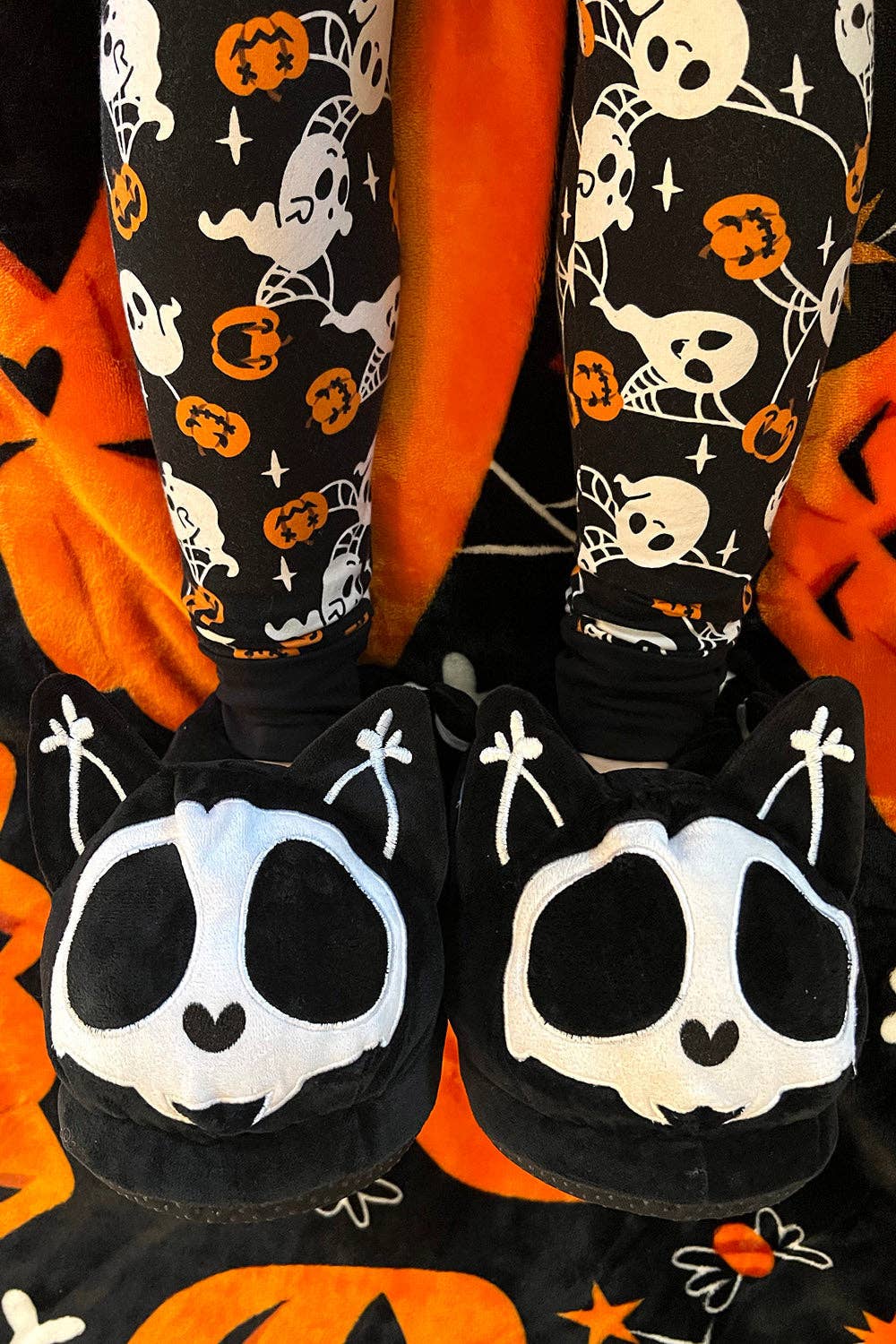 Kitten Cat Skeleton Goth Slippers Skelekitty Slippers Size Med/Large Clothing - Gothic & Alternative Gift - Haunted