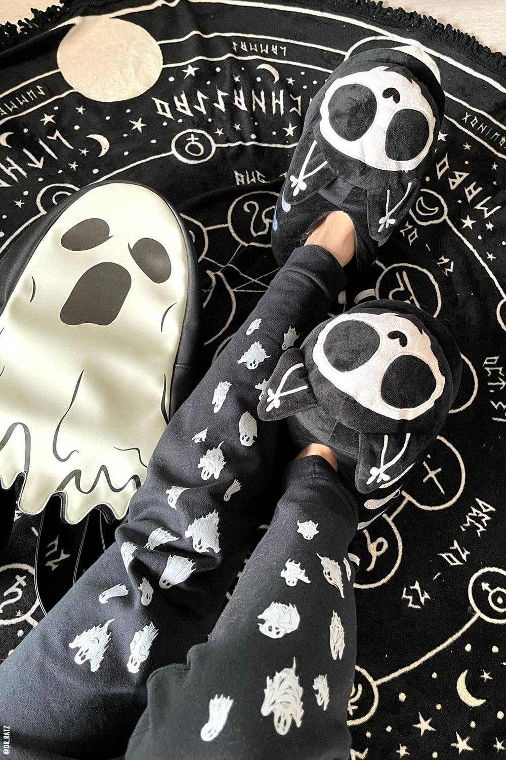 Kitten Cat Skeleton Goth Slippers Skelekitty Slippers Size Med/Large Clothing - Gothic & Alternative Gift - Haunted