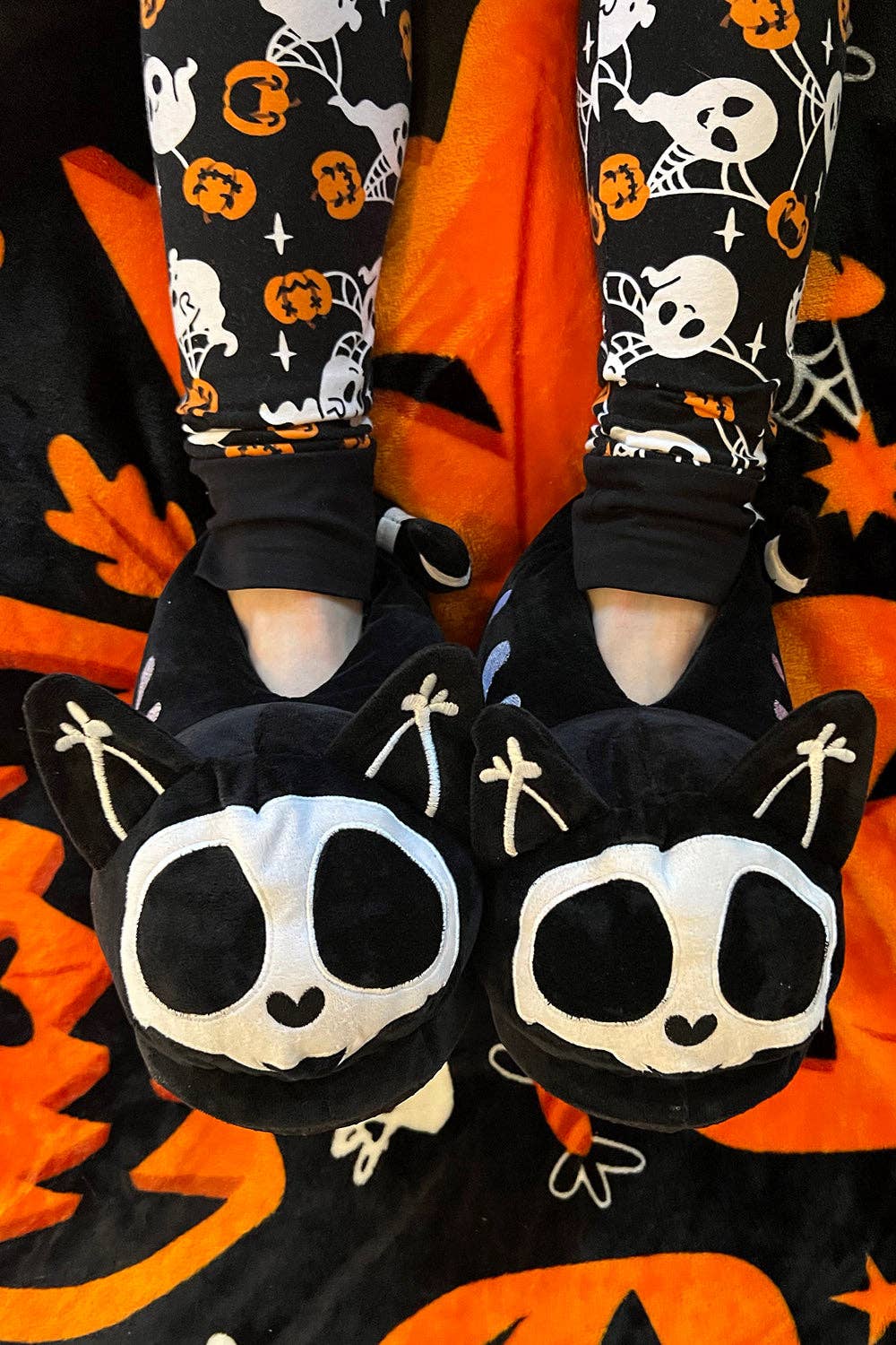 Kitten Cat Skeleton Goth Slippers Skelekitty Slippers Size Med/Large Clothing - Gothic & Alternative Gift - Haunted
