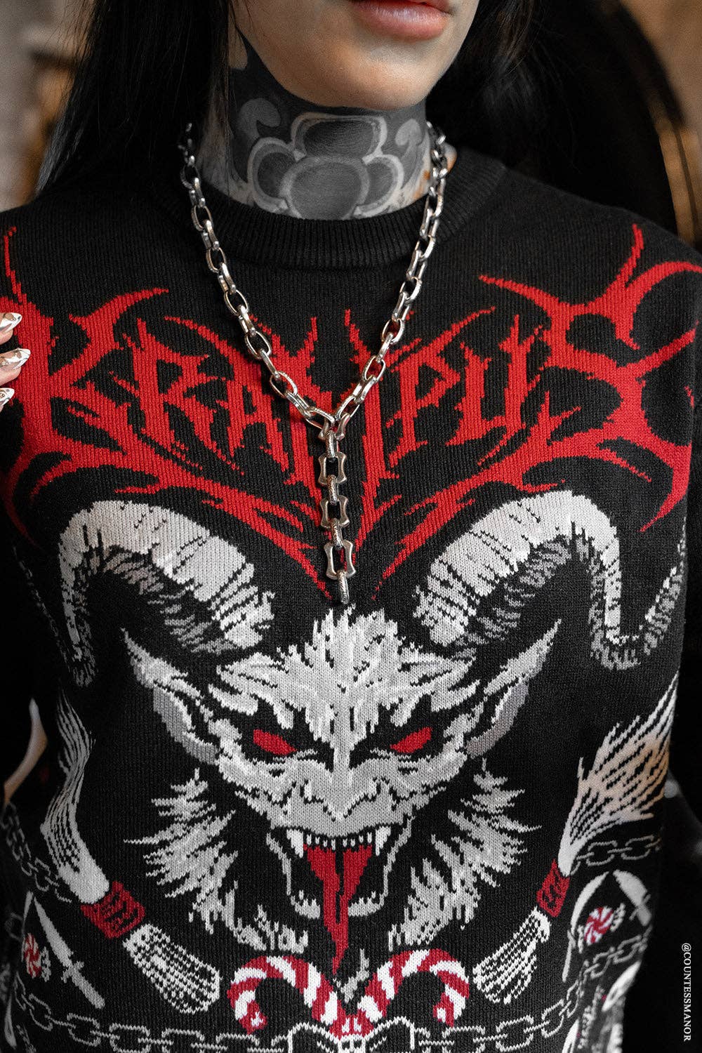 Krampusnacht Knit Xmas Sweater Goth Creepmas Skull Spiderweb Tree Clothing - Gothic & Alternative Gift - Haunted