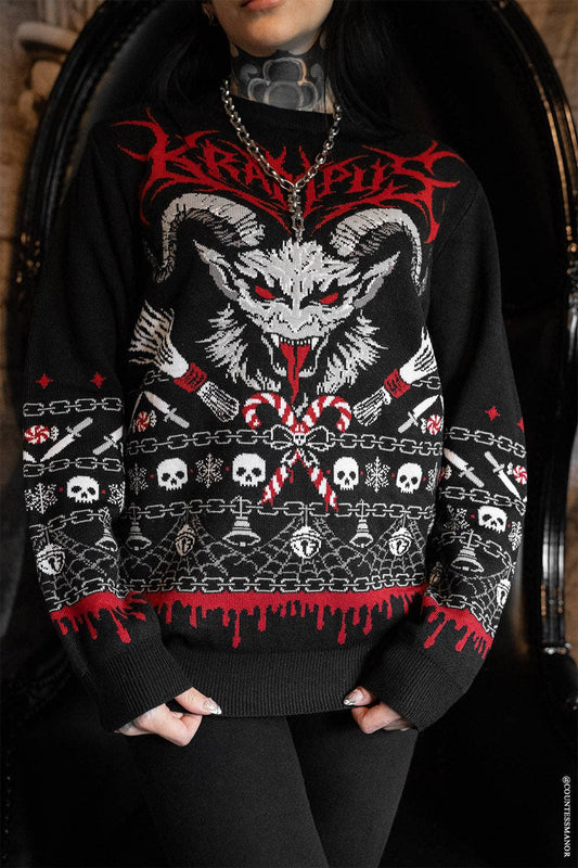 Krampusnacht Knit Xmas Sweater Goth Creepmas Skull Spiderweb Tree Clothing - Gothic & Alternative Gift - Haunted