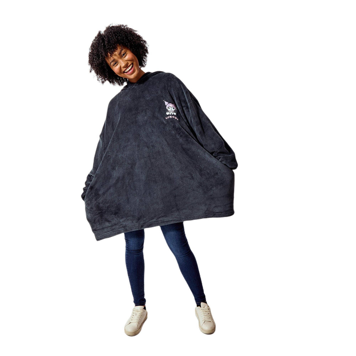 Kuromi Women's Black Oversized Fleece Hooded Blanket with Ears Accessories - Gothic & Alternative Gift - Haunted