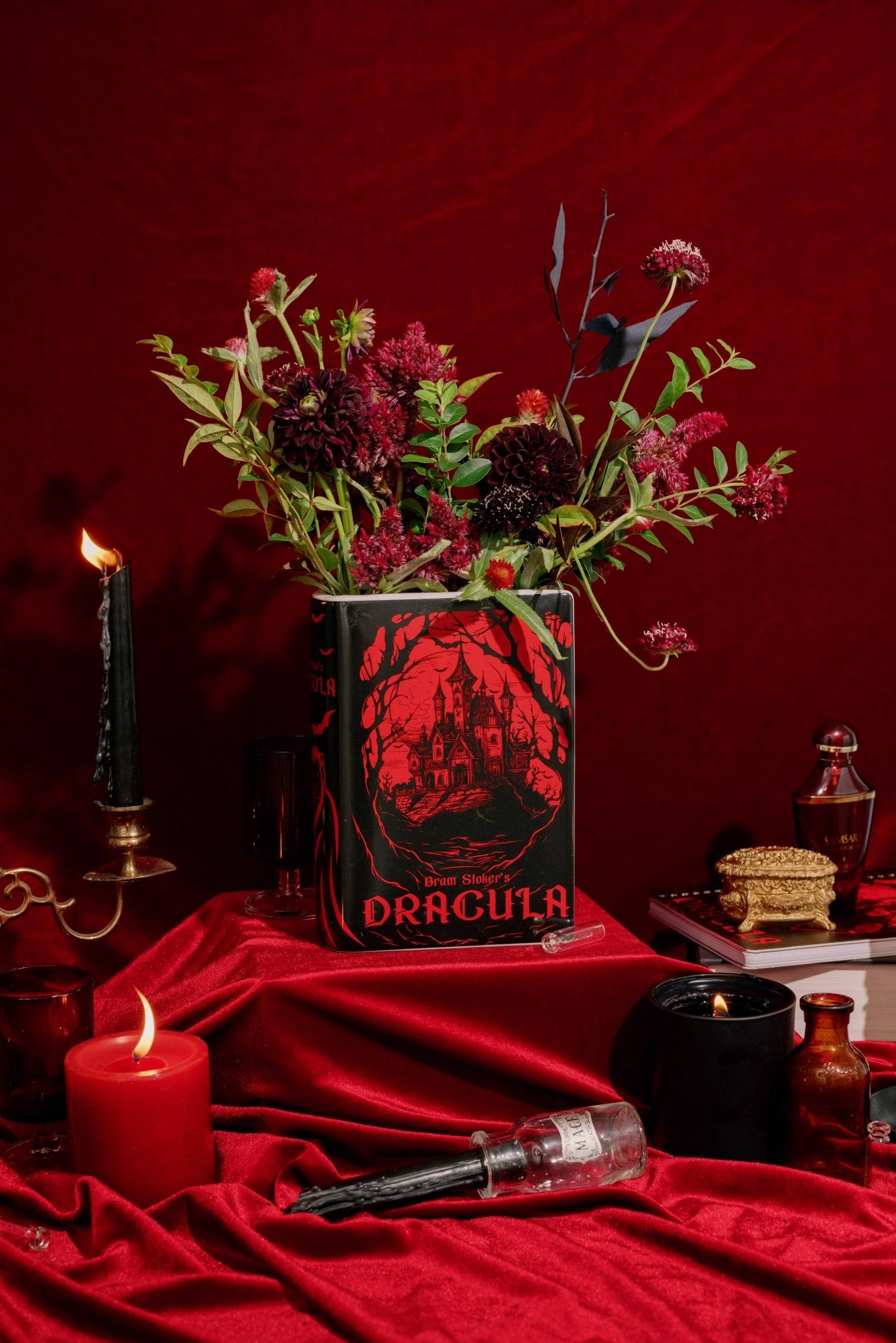 Large Book Shaped Vase, Dracula in Blood Red Garden Decor - Gothic & Alternative Gift - Haunted