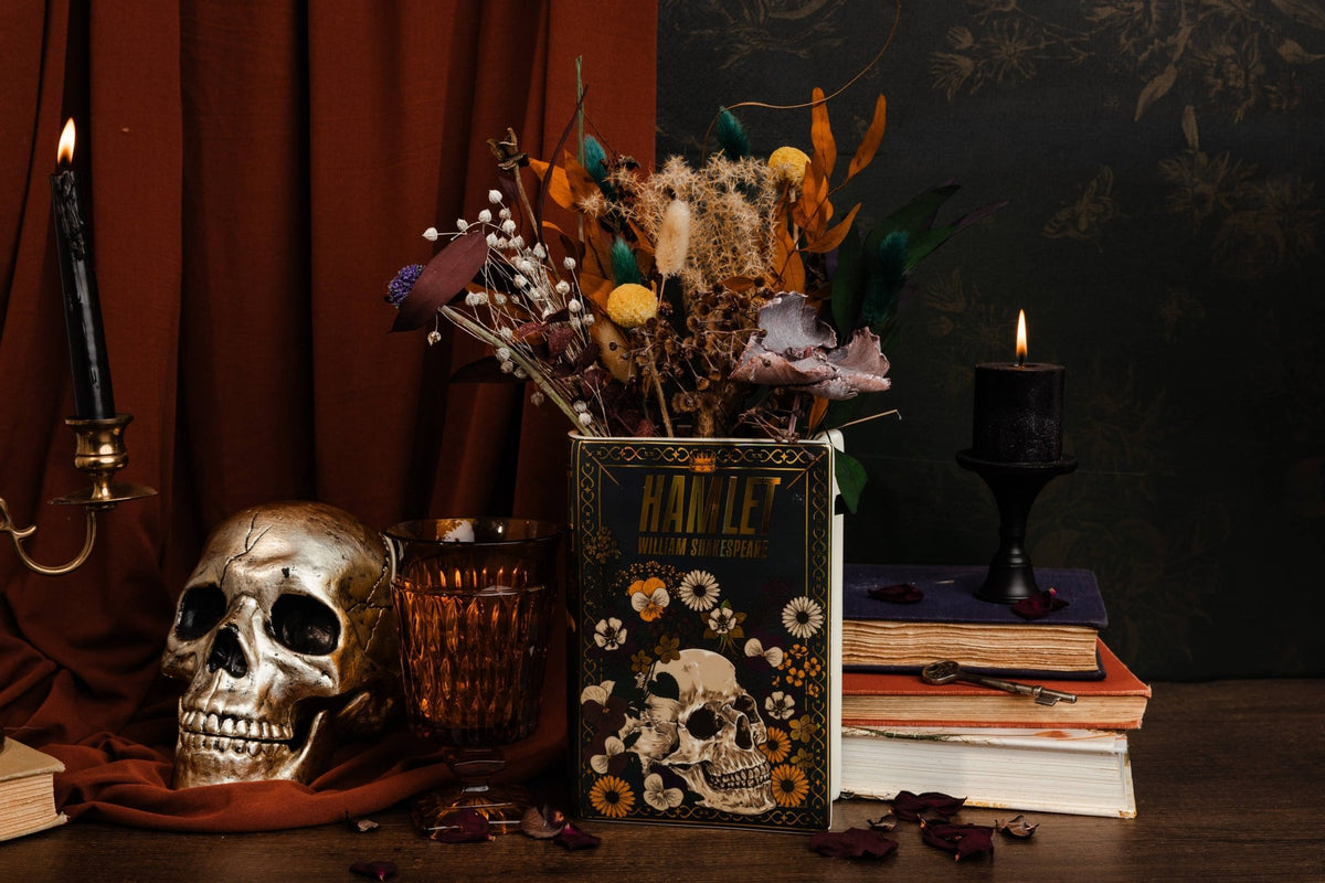 Large Book Shaped Vase, Hamlet with Iridescent gold accents Garden Decor - Gothic & Alternative Gift - Haunted