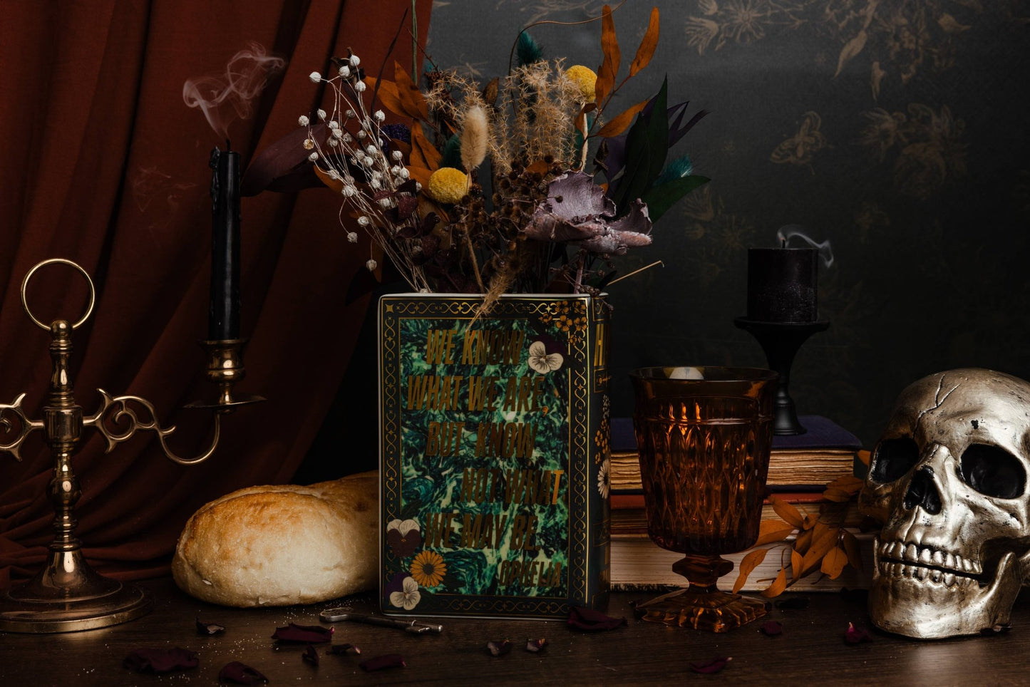 Large Book Shaped Vase, Hamlet with Iridescent gold accents Garden Decor - Gothic & Alternative Gift - Haunted